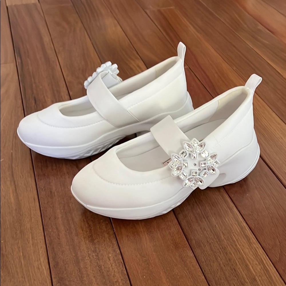 Roger Vivier white slip on sneaker with buckle detail